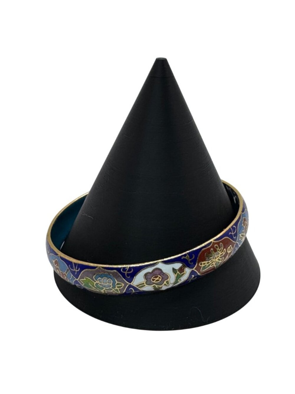 Vintage Cloisonné Floral Bangle Bracelet Gold Trim Made Beijing China 8" Enamel - Picture 11 of 11